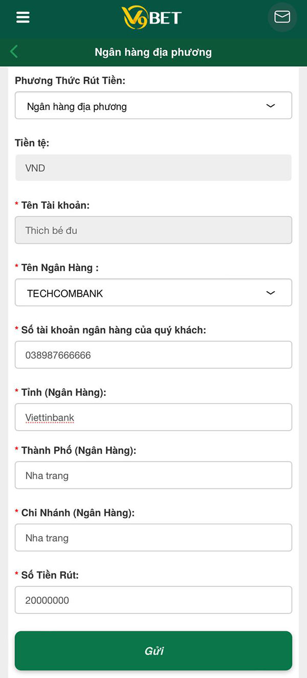 Rút tiền tại V9bet